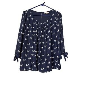 Db established 1962 Bird Print Blouse Cottagecore Boho ‎ Navy White Womens M
